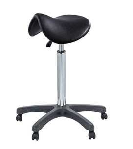 Tabouret forme Selle, pied à roulettes plastique